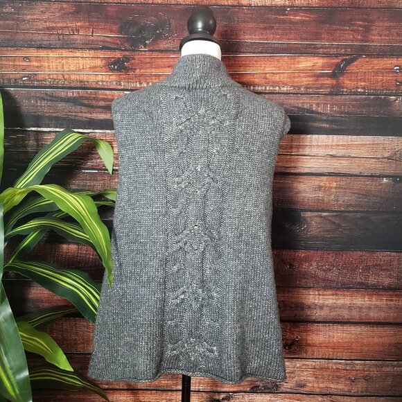 Eddie Bauer L Angora Rabbit Blend Draped Sweater Vest Gray Cable Knit - Picture 5 of 11